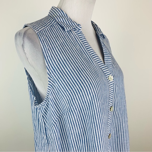 J. Jill Blue Striped Button Down Linen Shirt Medium - Picture 5 of 13